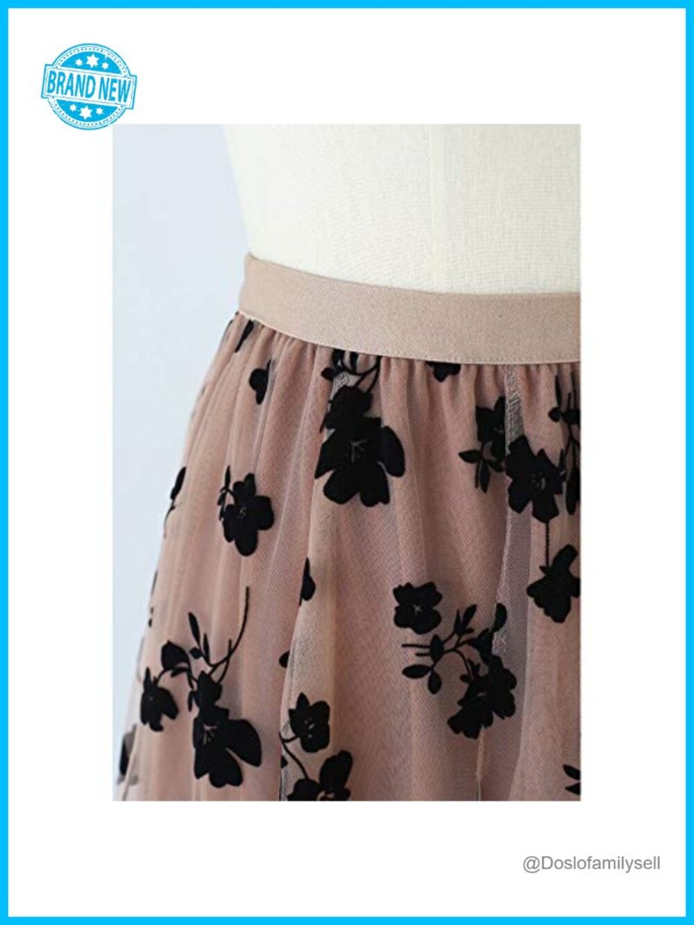 3D Posy Double-Layered Mesh Midi Skirt - Romantic Floral High Rise A-Line - Picture 5 of 7